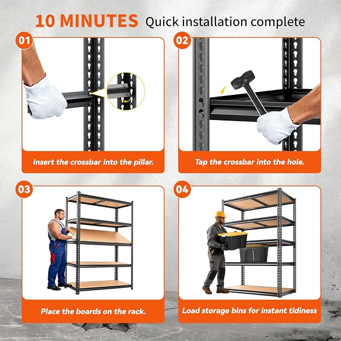 ROOMFAVE 4 Pack Garage Shelving 5 Tier Storage Shelves, 2200LBS Each | - Image 8