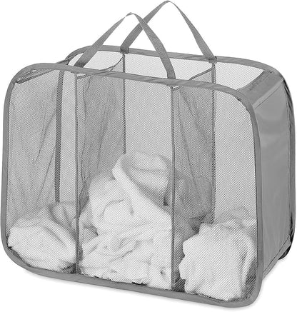 Whitmor Mesh Popup Laundry Hamper 3 Compartment Sortable Horizontal Collapsible - Image 3