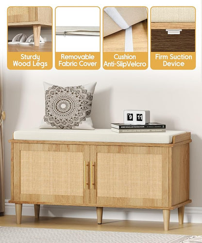 Akxomel Rattan Shoe Storage Bench - Image 5