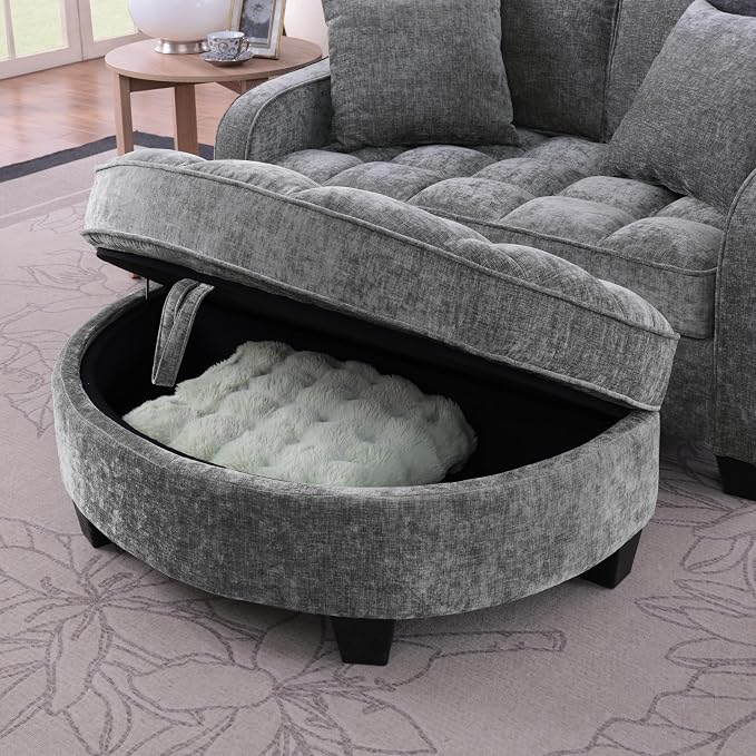 ERYE Chenille Tufted Loveseat Sofa and Ottoman Set, Tufted Recliner Sleeper - Image 7