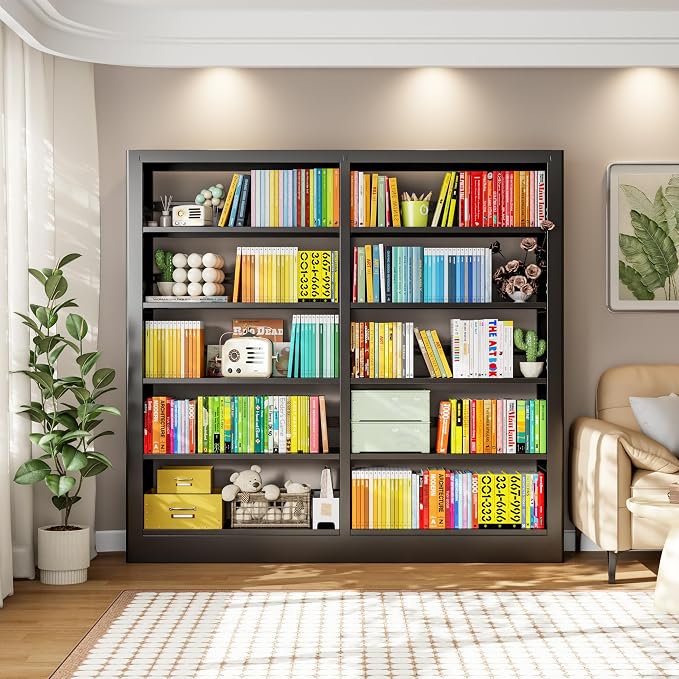 5-Tier Bookcase with Adjustable Storage Shelves, Metal Bookshelf with Book - Image 7