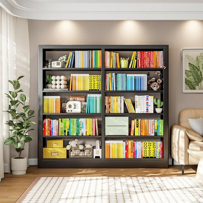 5-Tier Bookcase with Adjustable Storage Shelves, Metal Bookshelf with Book - Image 7