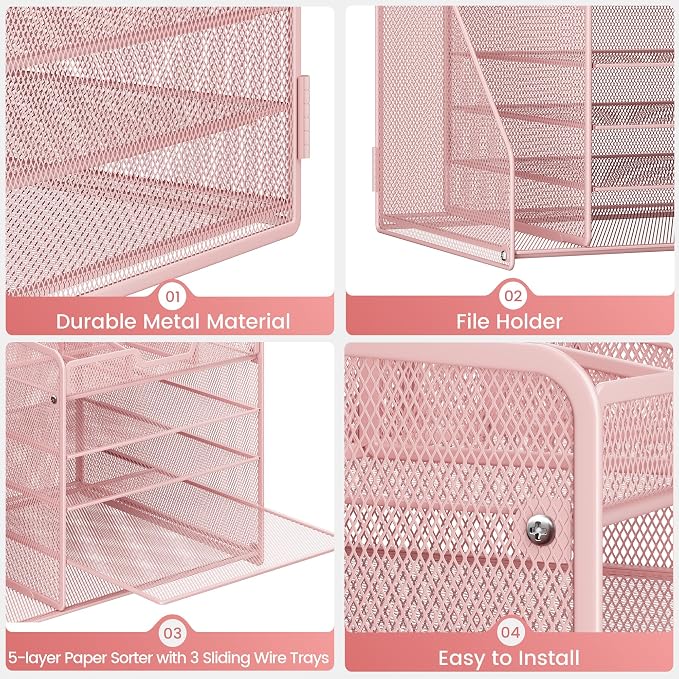 Lavatino Desk Organizer, 5-Tier Metal Mesh Paper Letter Tray - Image 6