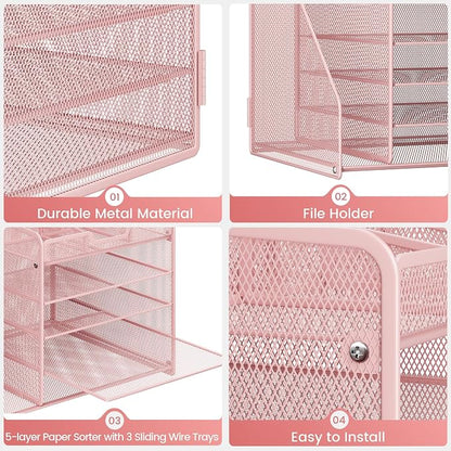 Lavatino Desk Organizer, 5-Tier Metal Mesh Paper Letter Tray - Image 6
