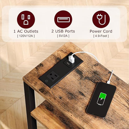 Narrow Side Table with Charging Station Slim End Table Sofa with Magazine Rack - Image 4