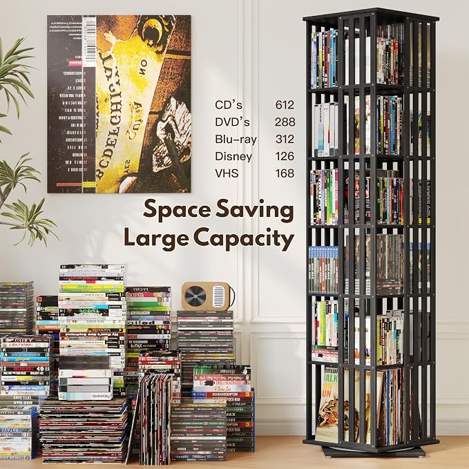 XIMN 360° Rotating Bamboo CD/DVD Shelf - Image 5