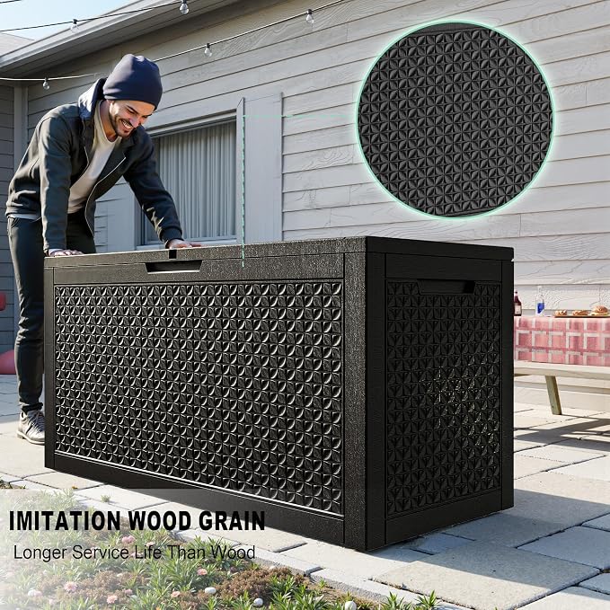 100 Gallon Resin Deck Box, Lockable Outdoor Storage Box - Image 3