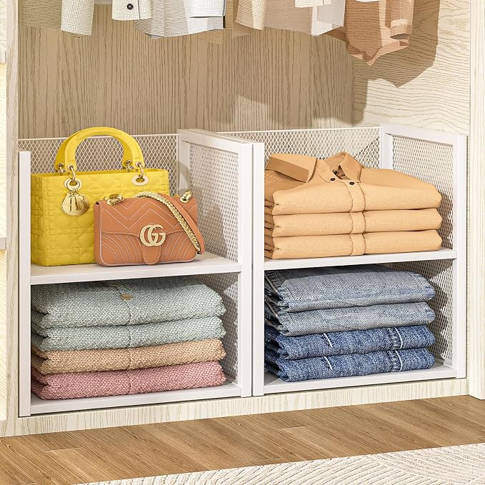 2-Tier Stackable Closet Organizers and Storage Basket, Wire Clothes Shelf by DAOUTIME