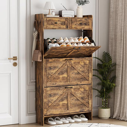 Shoe Cabinet with 3 Flip Drawers & 2 Top Drawers, Hidden Slim Shoe Rack by Xixini
