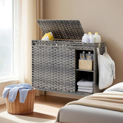 Laundry Hamper with Lid, 130L Rattan Laundry Hamper 3 Section with 50L Storage - Image 8