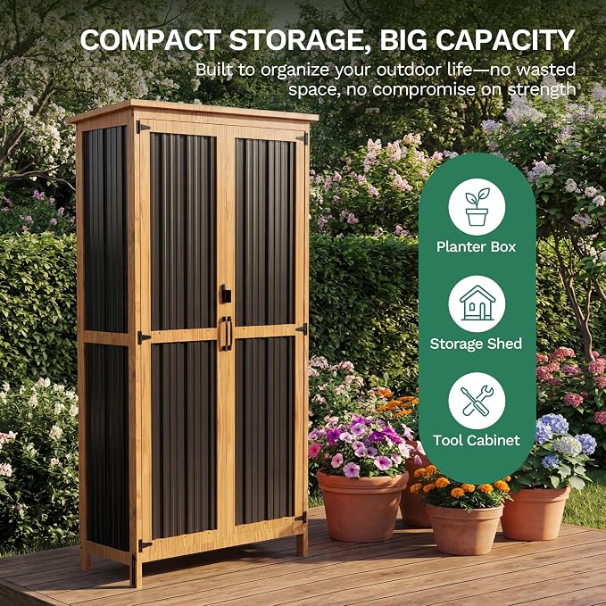 Devoko Metal & Wood Weatherproof Garden Storage Tall Shed - Image 5