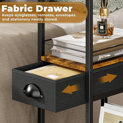 C Shaped Sofa Side Table with Wheels, Rolling Small Coffee Table with Drawer - Image 5