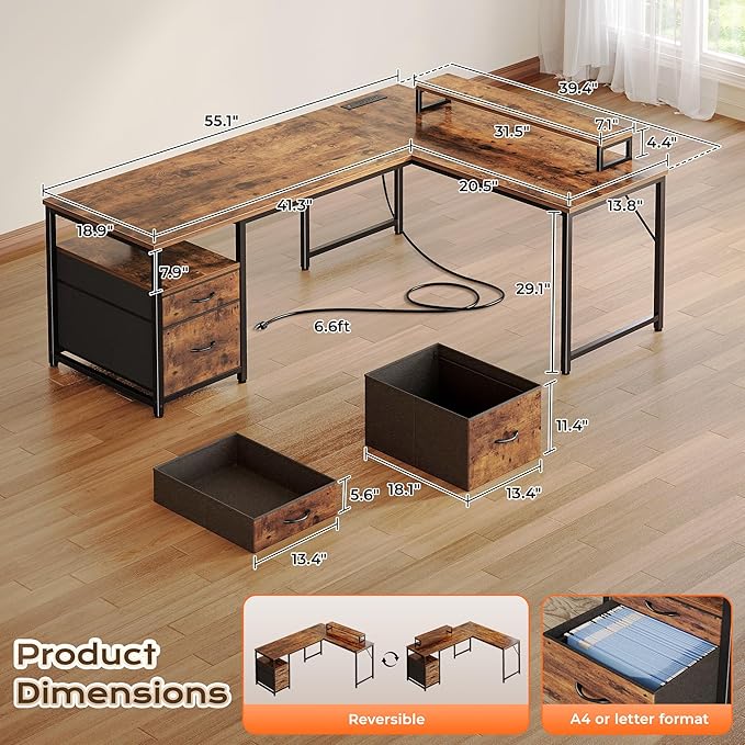 PRAISUN 55 Inch L Shaped Desk - Image 2