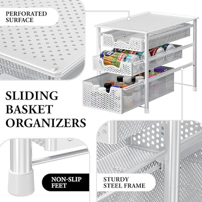 Simple Houseware 3 Tier White Alloy Steel Sliding Basket Organizer Drawer - Image 4