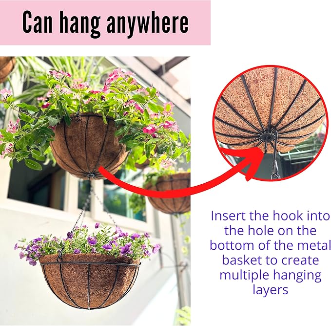 LaLaGreen Hanging Baskets for Plant Outdoor Extra Large Black Metal Wire - Image 9
