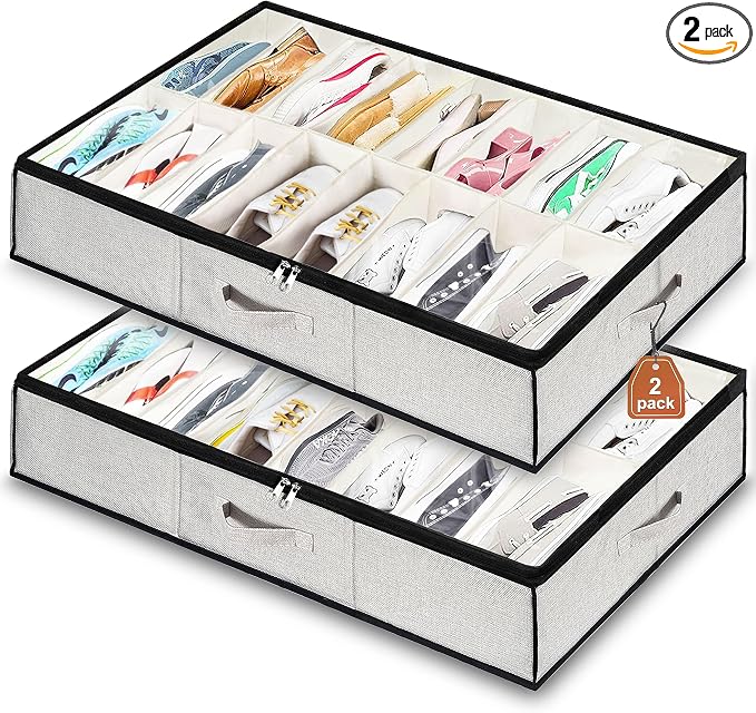 homyfort Shoe Storage Organizer Under Bed, 2 Pack Fits 32 Pairs, Extra Large by homyfort