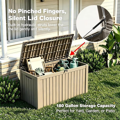 180 Gallon Outdoor Storage Box Waterproof, Large Resin Deck Box - Image 3