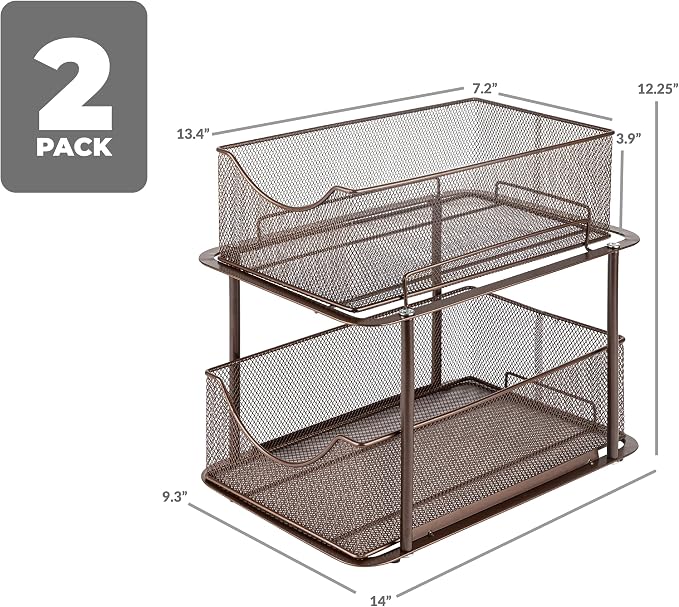 Sorbus 2 Sets of 2 Tier Metal Under Sink Organizer - Image 3