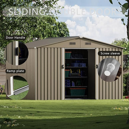 10FT x 8FT Outdoor Storage Shed, Waterproof Lockable Door Metal Tool Shed - Image 5