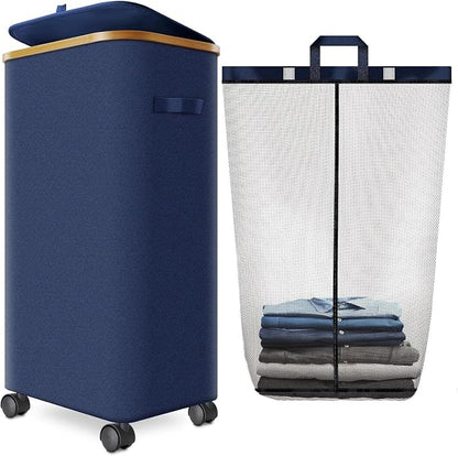 Laundry Hamper with Wheels, 110L Large Clothes Hamper with Removable Inner Bag by Fzzcvo