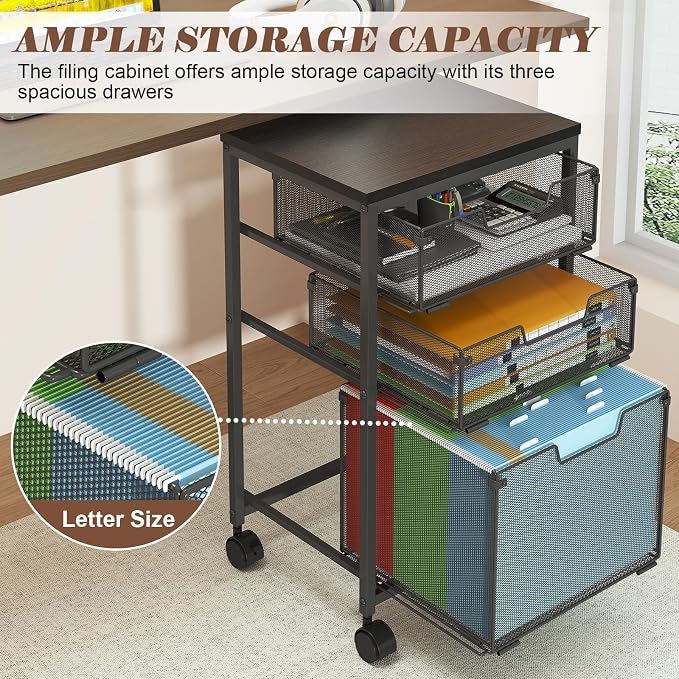 Sbanmao Rolling File Cart with 3 Drawers, Filing Cabinet, Hanging Folder Holder - Image 3