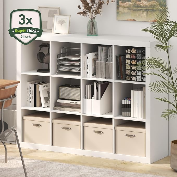 Furinno Cubicle Book Shelf, 12-Cube 2-Inch Super Thick Frame Bookshelf - Image 4