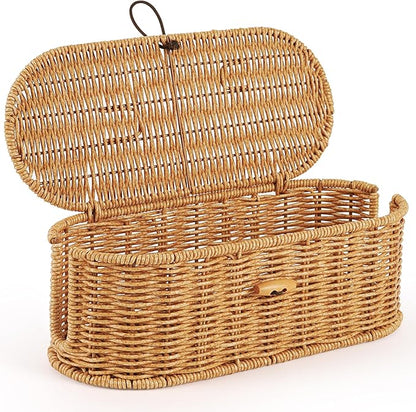 Cable Management Box, Handwoven Faux Rattan Cord Organizer Box by Tohiasen