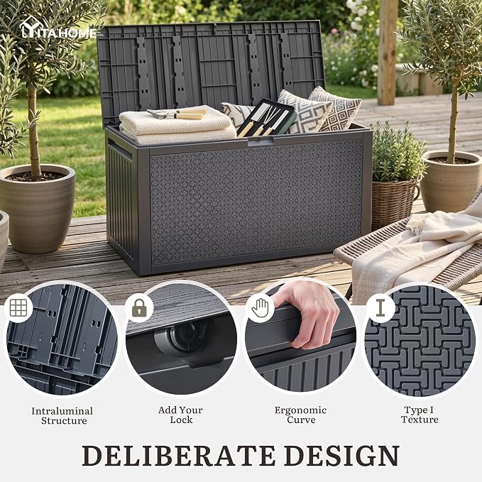 YITAHOME 95 Gallon Outdoor Storage Deck Box, Waterproof Resin Deck Box w/Handles - Image 3