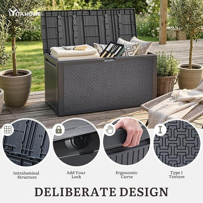 YITAHOME 95 Gallon Outdoor Storage Deck Box, Waterproof Resin Deck Box w/Handles - Image 3