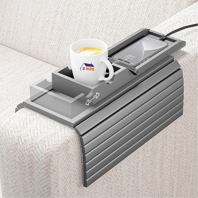 Couch Armrest Table, Sofa Arm Tray - 2 in 1 Anti-Slip Foldable Sofa Armchair by Bestjing