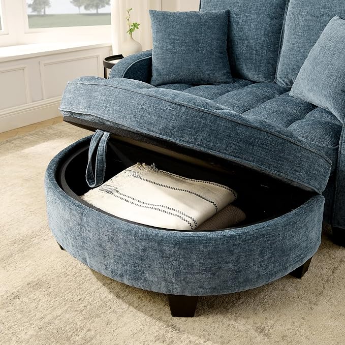 ERYE Chenille Tufted Loveseat Sofa and Ottoman Set, Tufted Recliner Sleeper - Image 10