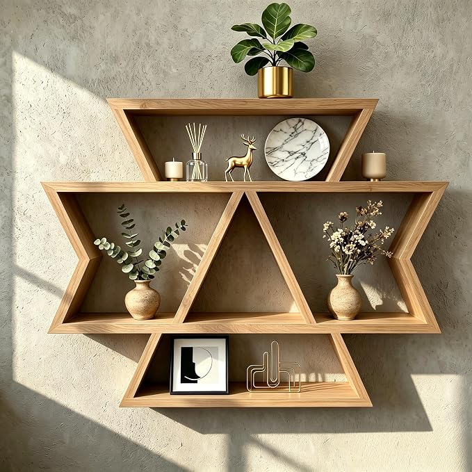 Solid Wood Hexagon Wall Shelf, Tiered Floating Plant Display Organizer - Image 3
