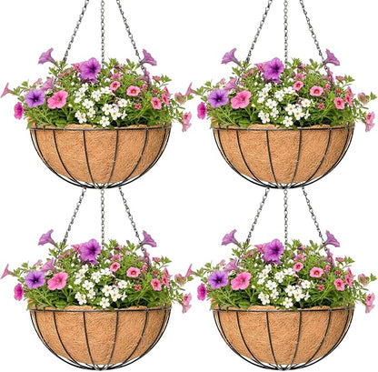 4 Pack Hanging Planter for Outdoor Plants 14 inch Metal Hanging Flower Basket by Unknown