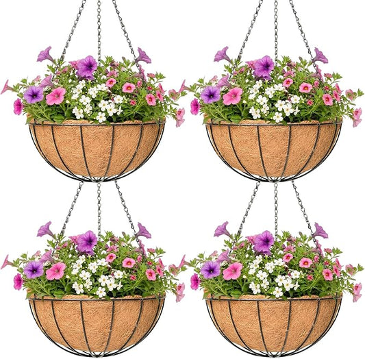 4 Pack Hanging Planter for Outdoor Plants 14 inch Metal Hanging Flower Basket by Unknown