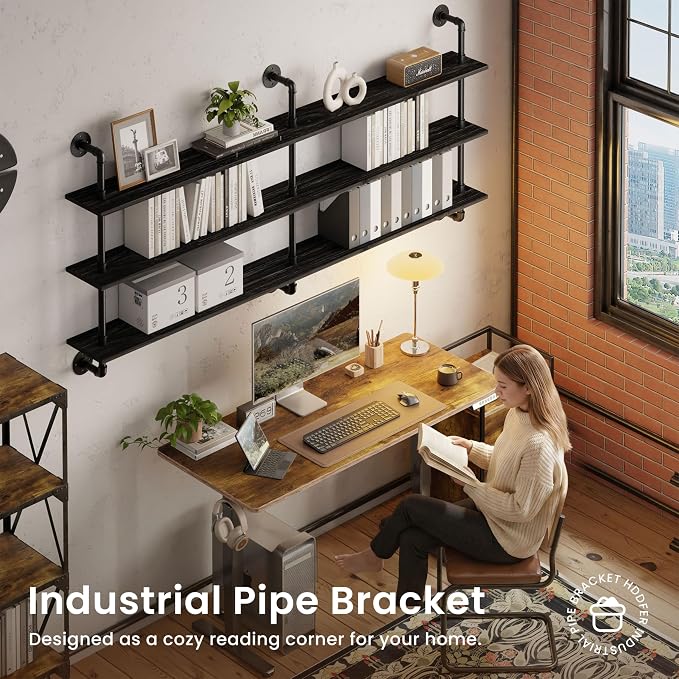 HDDFER Floating Shelves 70 inch Wall Bookshelf Industrial Pipe Shelving Shelves - Image 5
