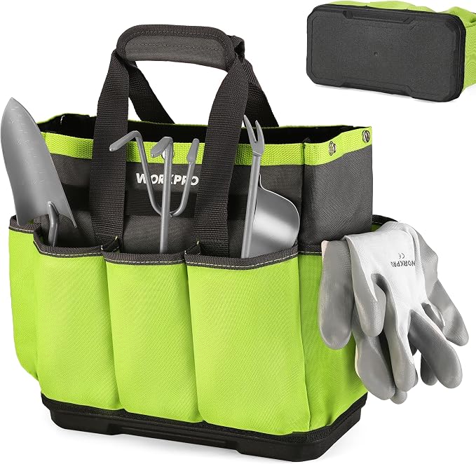 WORKPRO Garden Tool Bag with Waterproof Plastic Base, 8 Pockets Gardening Bag by WORKPRO