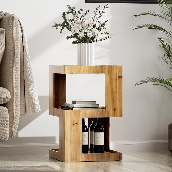 COZAYH Farmhouse Geometric Wood End Table, Distressed Accent Side Table - Image 6