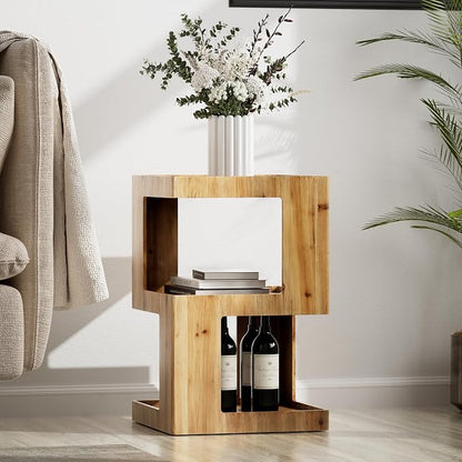 COZAYH Farmhouse Geometric Wood End Table, Distressed Accent Side Table - Image 6