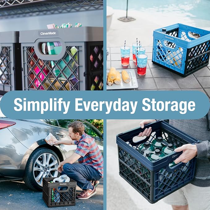 CleverMade Collapsible Milk Crate, 3PK - 25L Stackable Storage Bins - Image 3