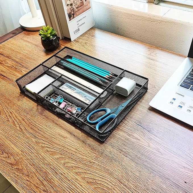 Metal Mesh Desk Drawer Organizer Tray, 6-Compartment Office Drawer Organizer - Image 9