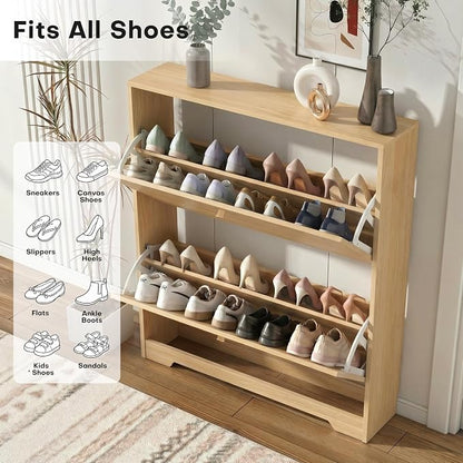 Nicetree Shoe Cabinet with 2 Flip Drawers, Narrow Shoe Organizer Cabinet - Image 3