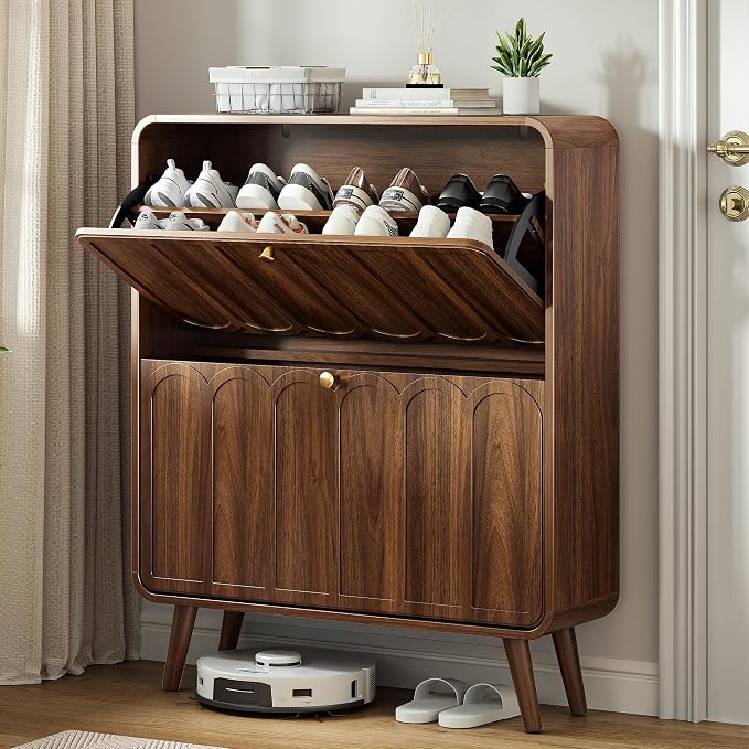 Decofy Shoe Cabinet with 2 Flip Drawers, Expanded Panel by Decofy