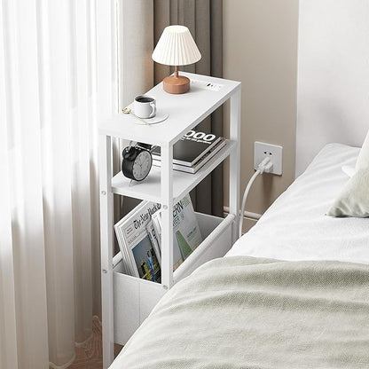 Narrow Side Table with Charging Station Slim End Table Sofa with Magazine Rack - Image 5