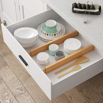 BAMEOS Bamboo Expandable Drawer Dividers – Fits 16.6"–22" Drawers, Bathroom - Image 3