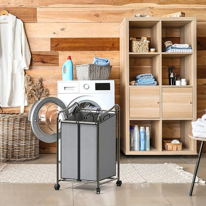 Simple Houseware 2-Bag Heavy Duty Rolling Laundry Sorter Cart, Dark Gray – 2 - Image 5