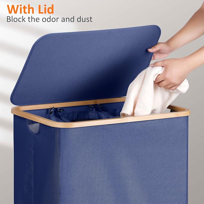 efluky Laundry Hamper with Lid, Trio Laundry Basket with 2 Removable Bags - Image 3