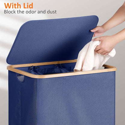efluky Laundry Hamper with Lid, Trio Laundry Basket with 2 Removable Bags - Image 3
