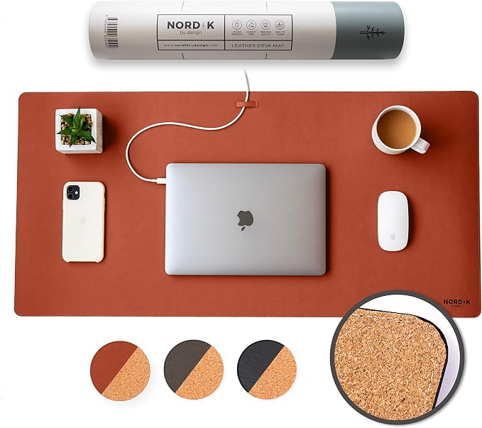 Nordik Cork Leather Desk Mat Cable Organizer by NordikByDesign