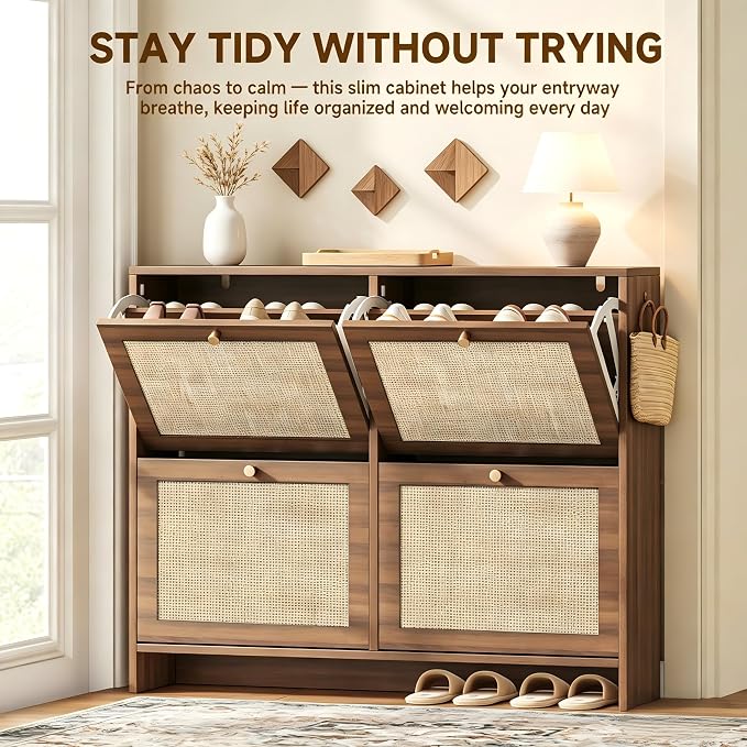 Nicetree Shoe Cabinet Storage for Entryway, 4-Flip Drawer Narrow Shoe Rack - Image 6