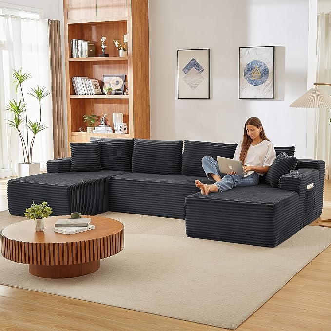 GNIXUU 133.5" Grey U Shaped Boneless Sectional Couch - Image 6